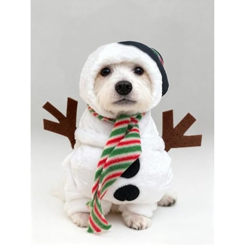 زي تنكري للحيوانات الاليفة للكلاب الصغيرة والقطط من اي او اي سي واي بي اف، معطف شتوي بغطاء للراس لل، ملابس بيجامة مضحكة لحفلات الكريسماس، رجل الثلج، مقاس L - Image 5